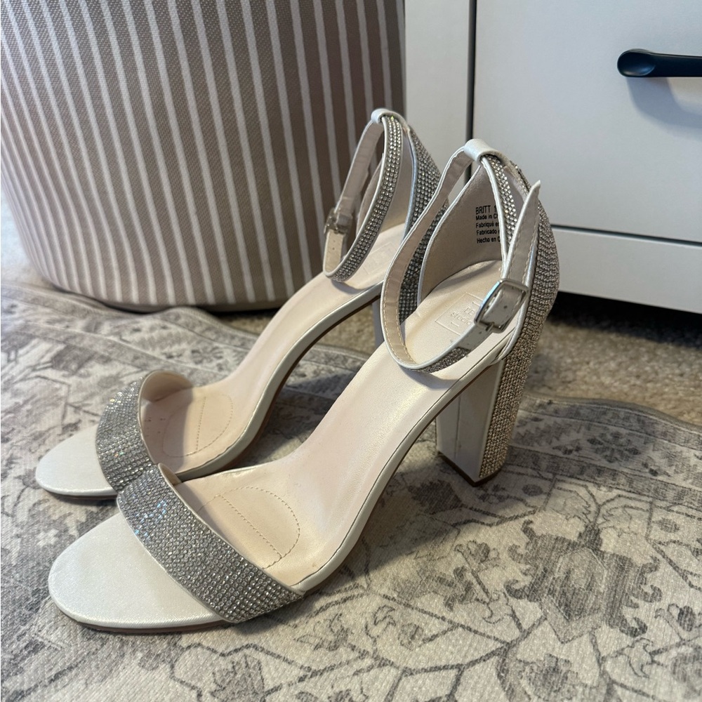 Women's Silver Rhinestone Block Heel Sandals with Ankle Strap